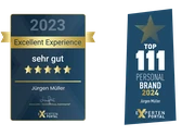 Auszeichnungen: „Excellent Experience 2023 – sehr gut“ und „Top 111 Personal Brand 2024“ (Experten-Portal)
